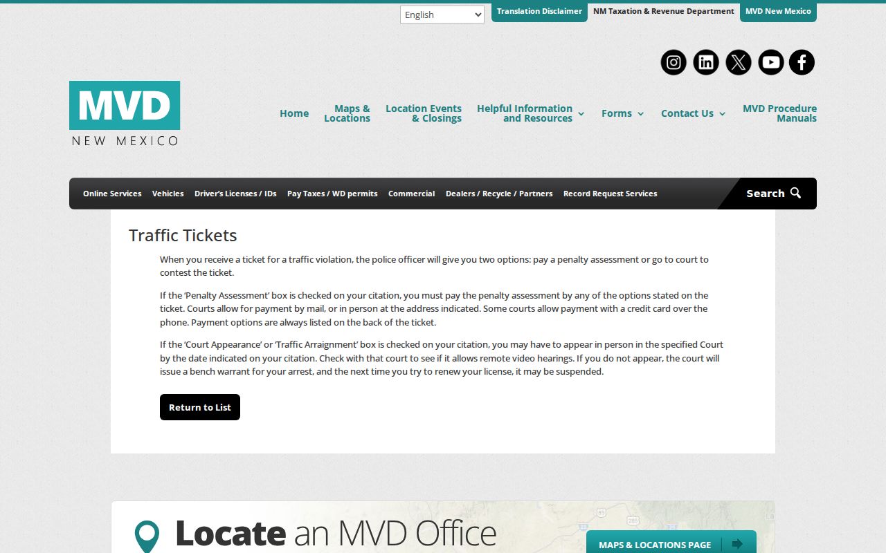 New Mexico MVD traffic ticket and failure-to-appear guidance