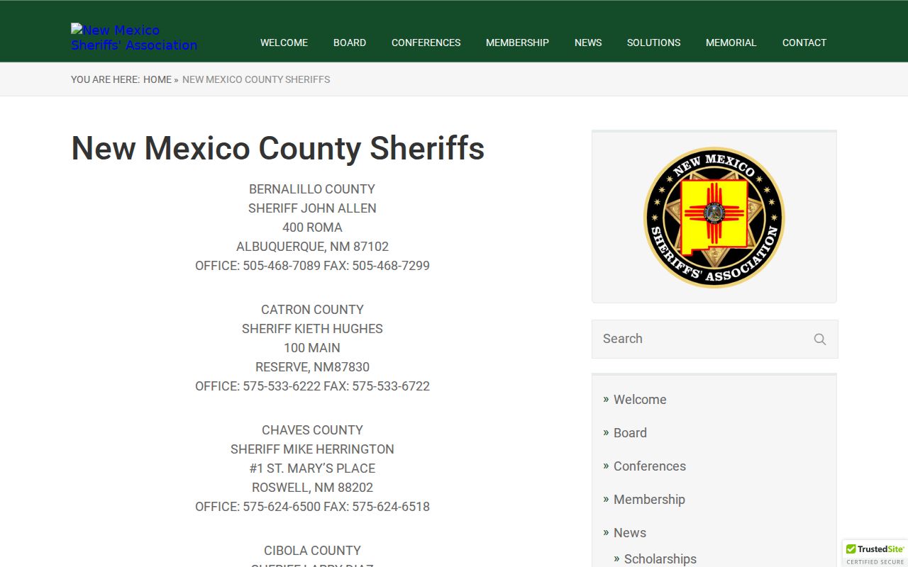 New Mexico Sheriffs Association directory entry for De Baca County