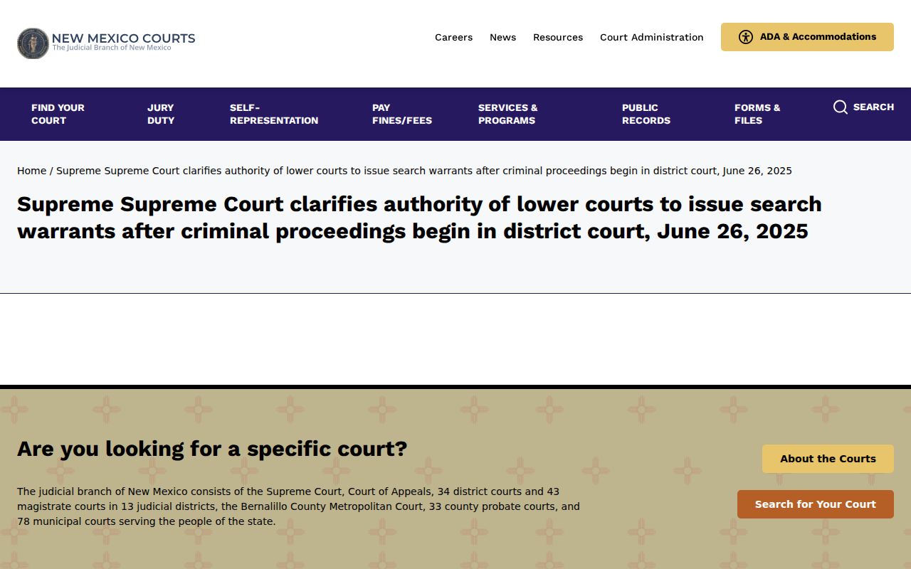 New Mexico Supreme Court warrant rule explanation page